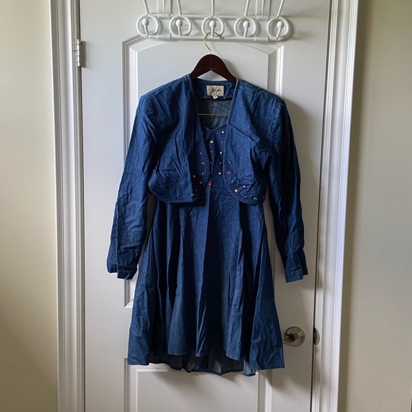 Vintage Ann Young strapless Denim mini dress and Matching jacket - Picture 1 of 9